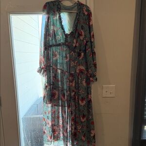 Floral Maxi Dress - Green and Red